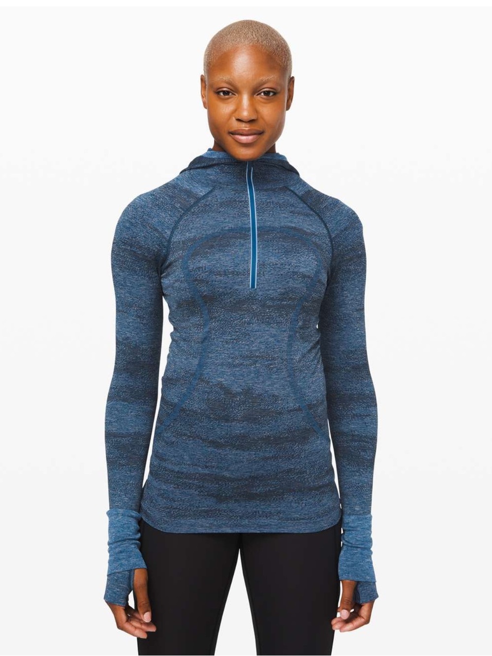 Lululemon Heathered Navy Blue Swiftly Hooded 1/2 Zip Pullover